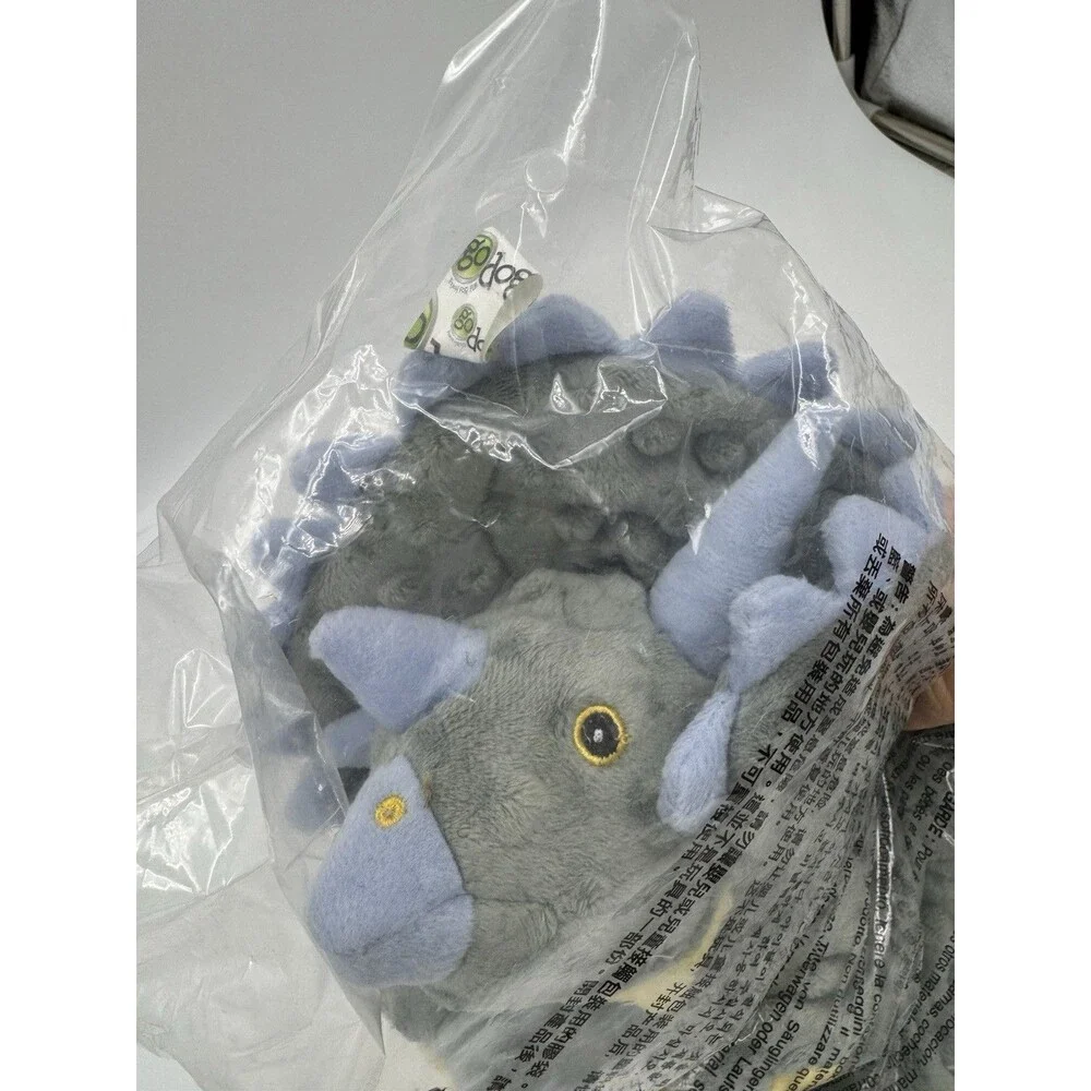 GoDog Dino Triceratops Toy Large Squeaker Grey Light Blue Chew Guard Technology